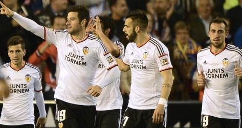Antonio Barragan celebrates his goal against Real Madrid in Valencia's 2-1 victory earlier in the season.